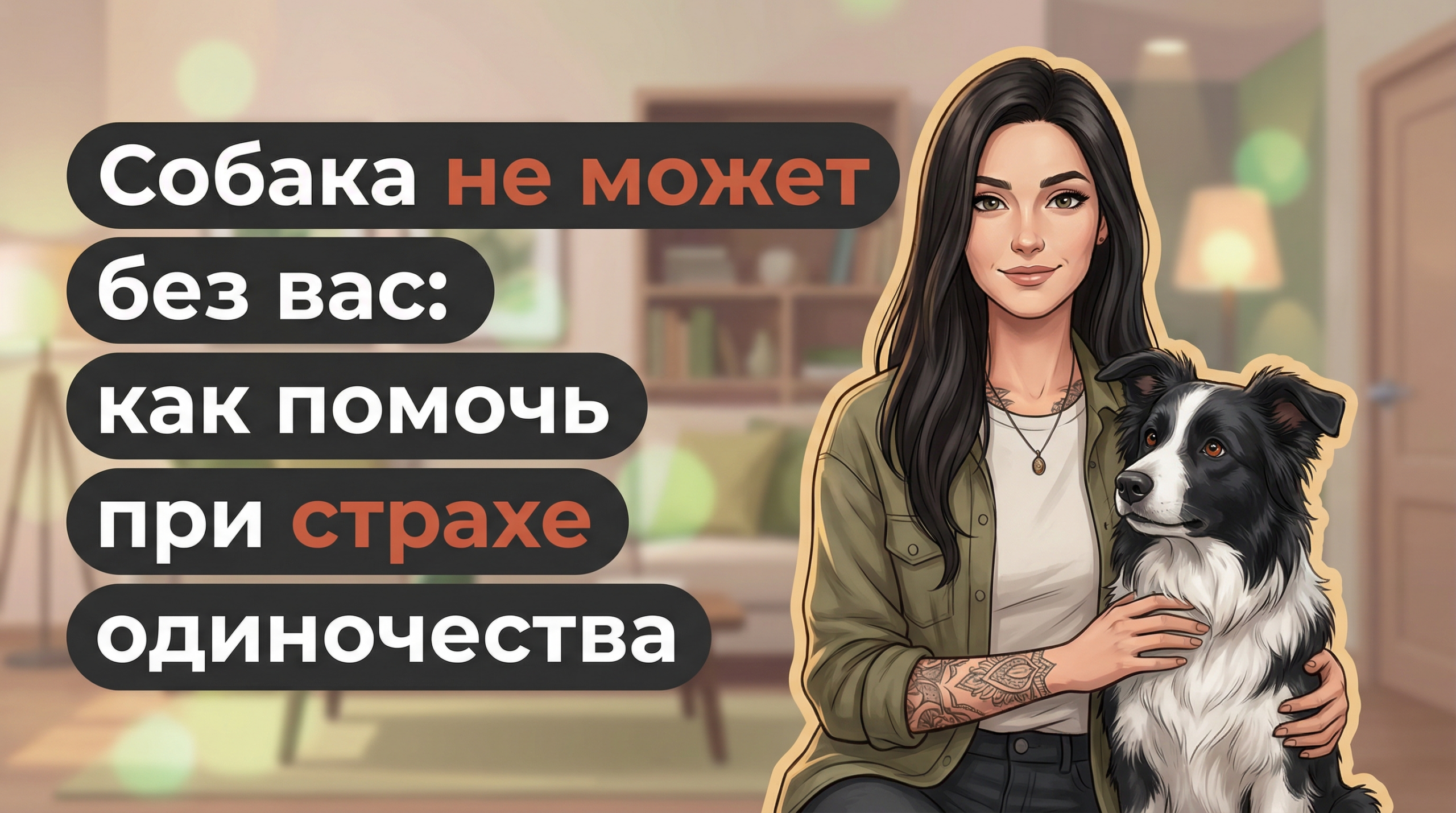 Обложка Korektika-Pes: Анна с бордер-колли в комнате и заголовок о страхе одиночества.