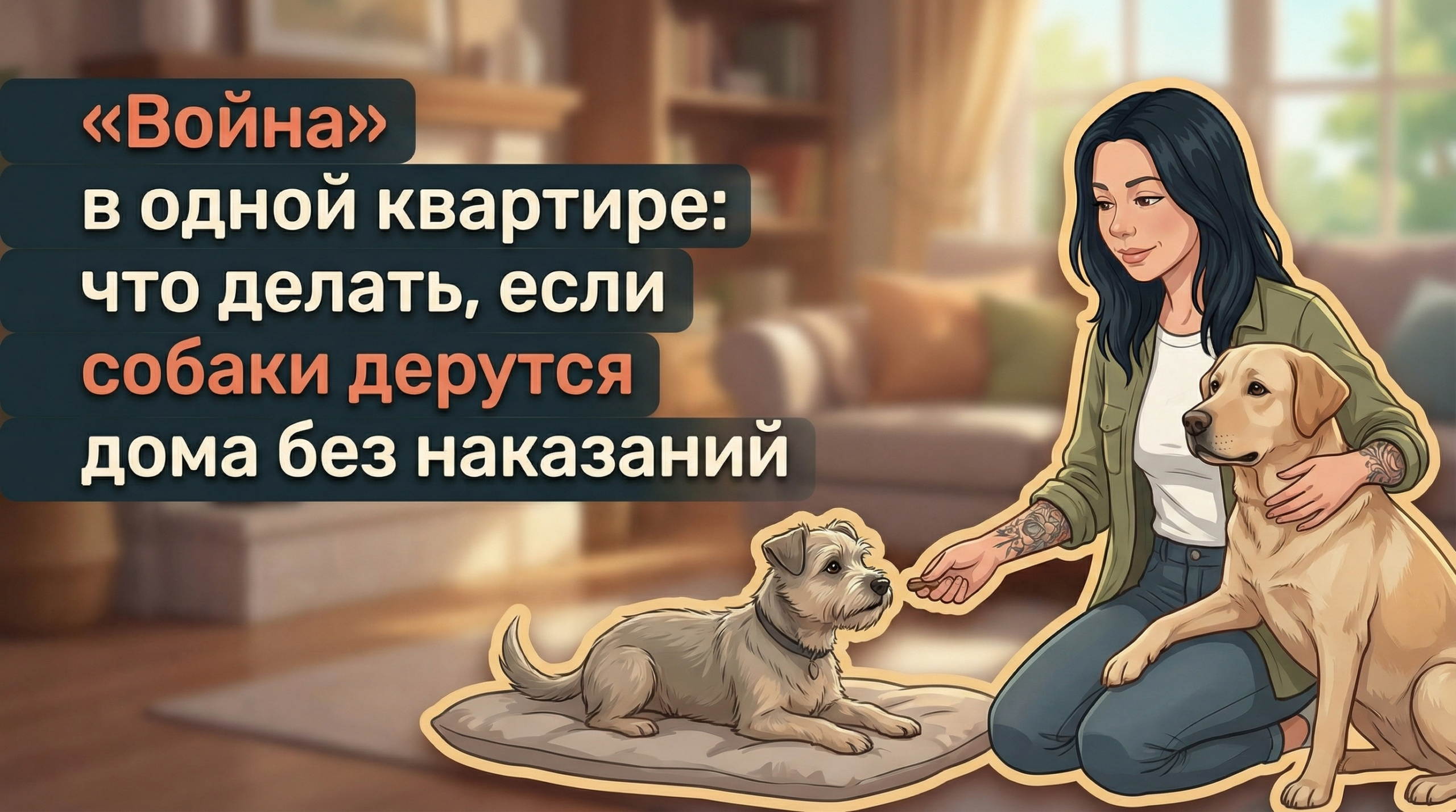 Обложка Korektika-Pes: Анна с татуировками работает с двумя собаками, которые учатся не драться дома.