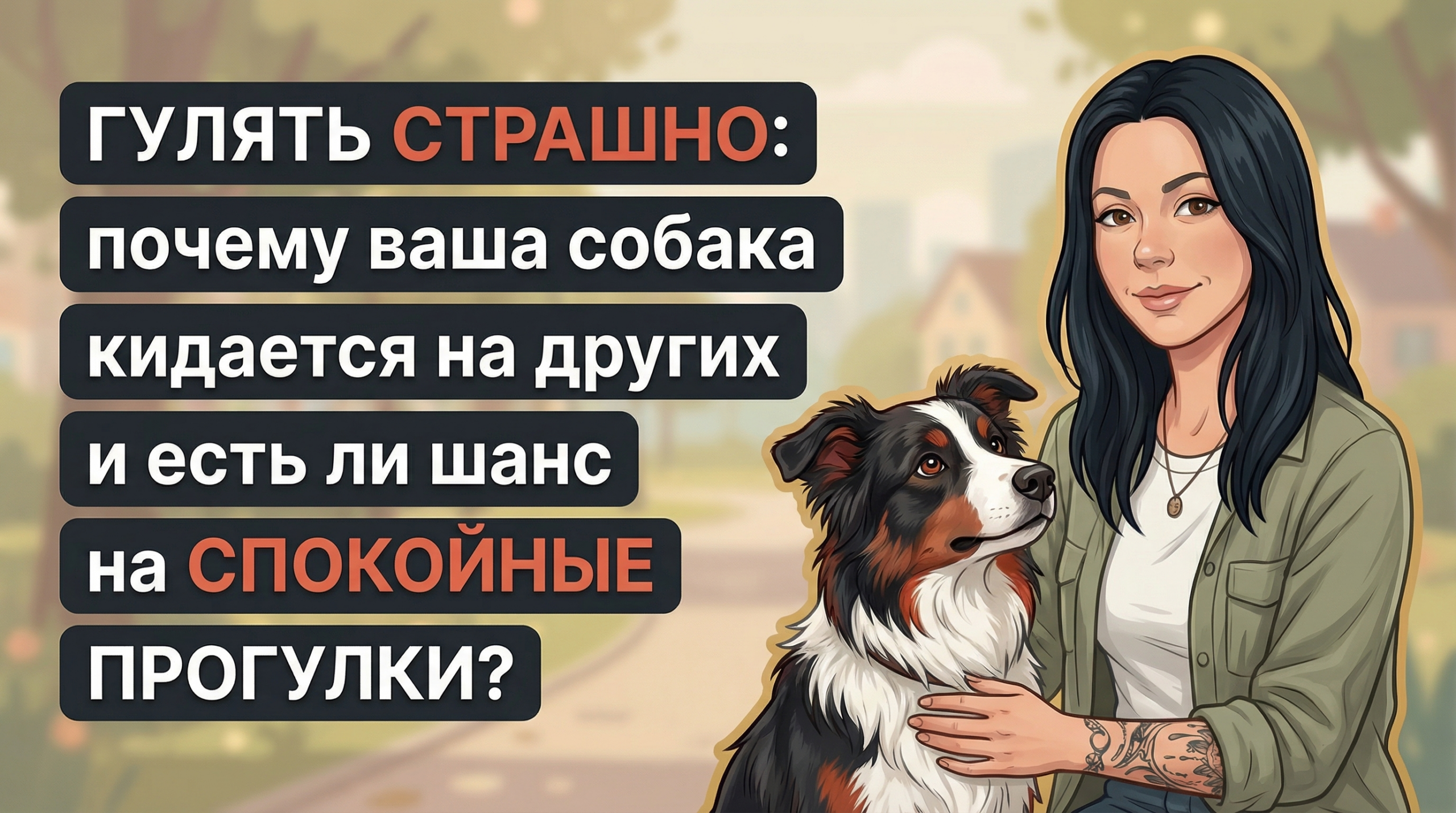 Обложка Korektika-Pes: Анна с собакой в парке и заголовок про агрессию к собакам.