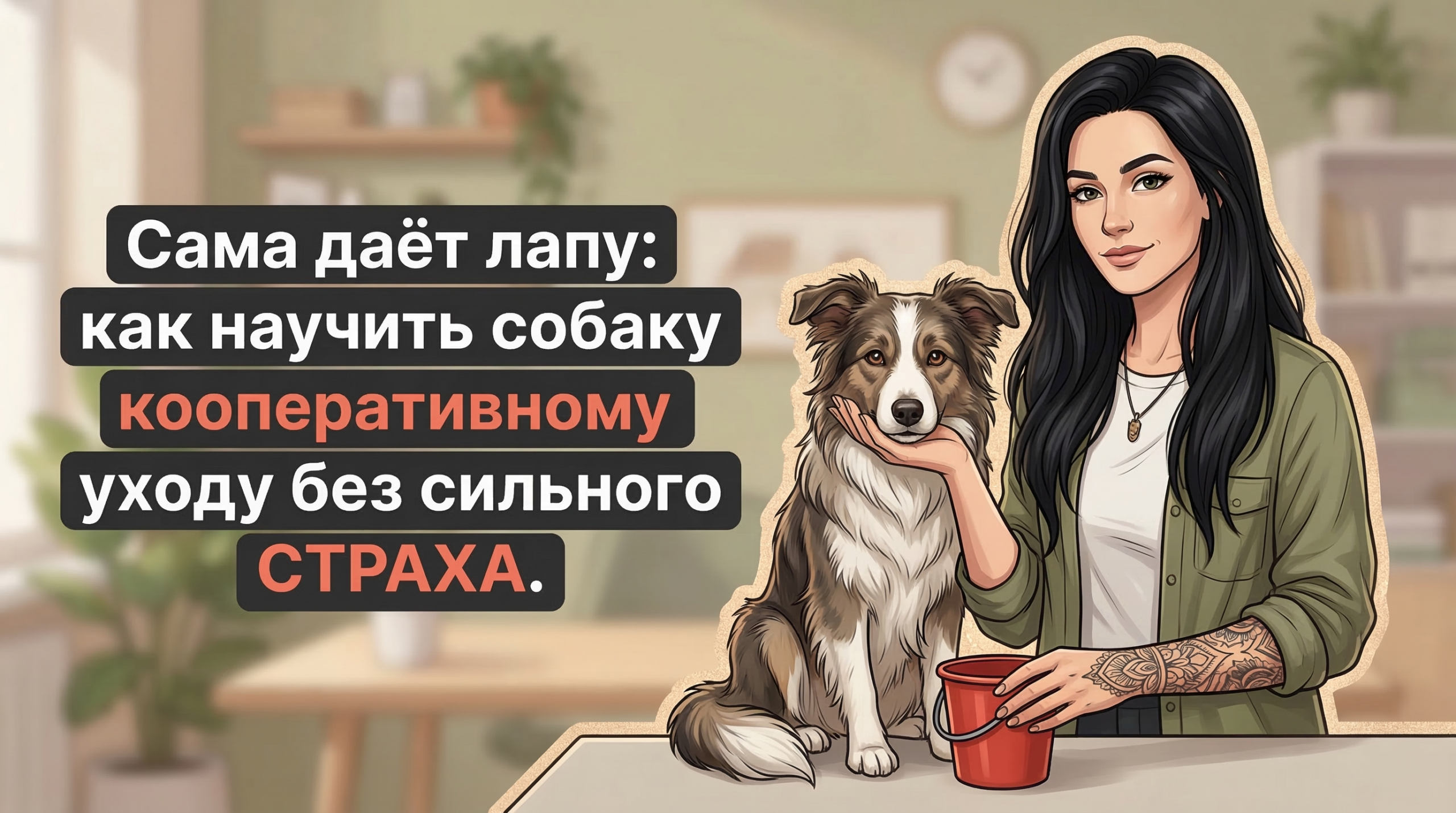 Обложка Korektika-Pes: Анна с татуировками учит собаку chin rest и кооперативному уходу.