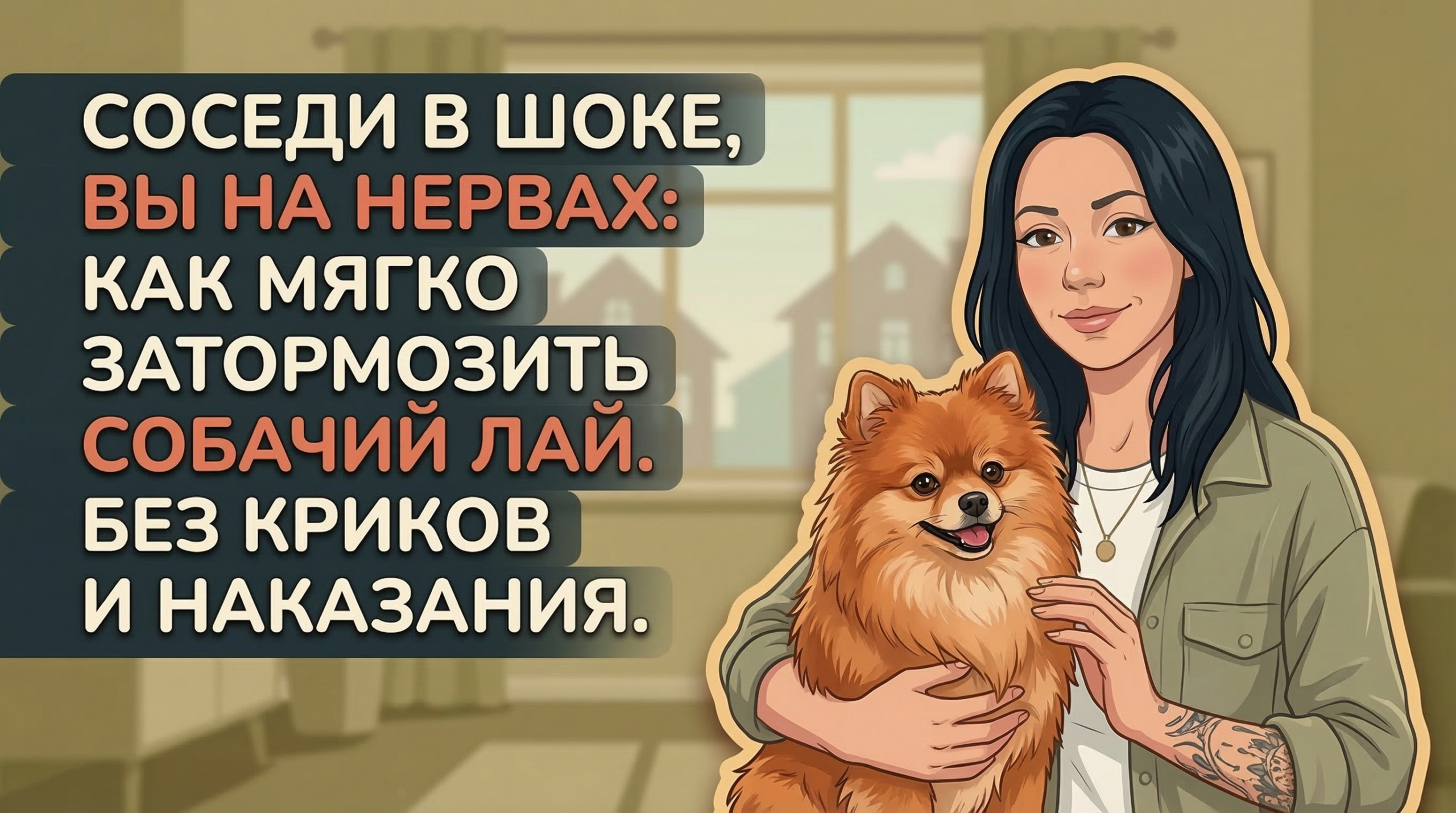 Анна из Korektika-Pes с маленькой лающей собакой на руках и заголовком о снижении лая.