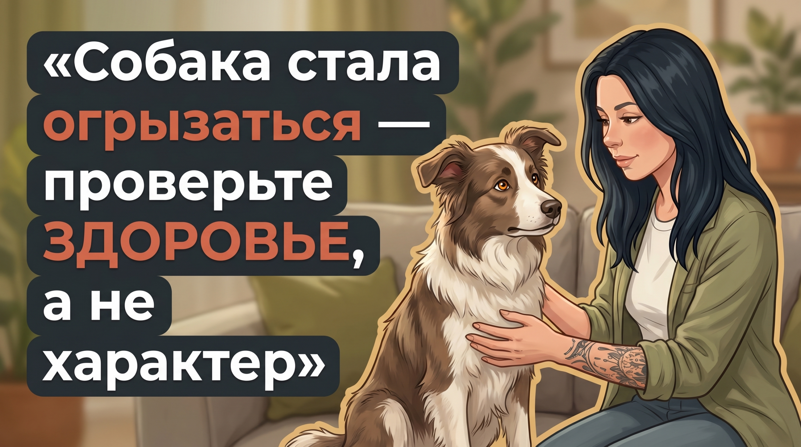 Обложка Korektika-Pes: Анна с татуировками мягко поддерживает собаку, текст о боли и агрессии.