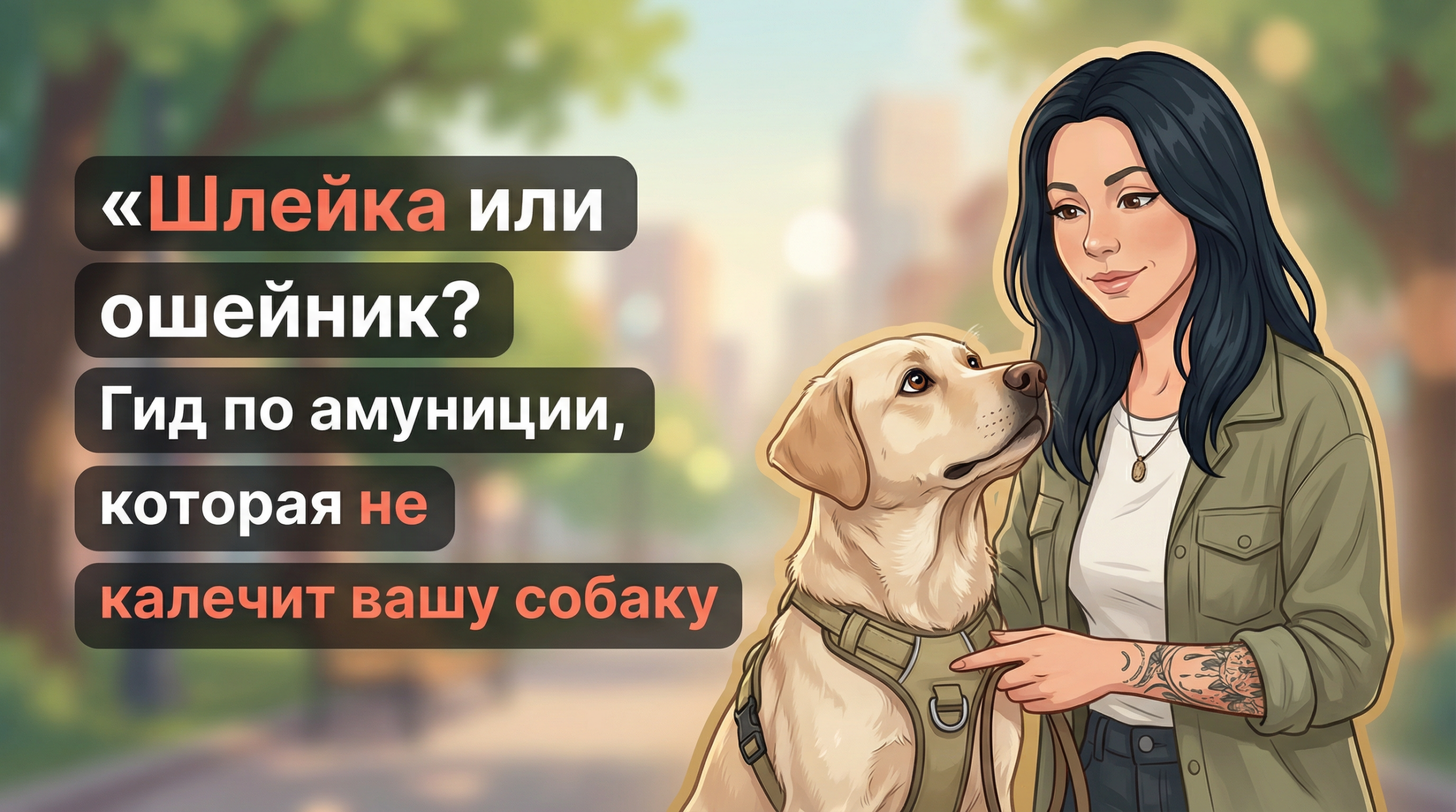 Обложка Korektika-Pes: Анна с татуировками и собакой в Y-шлейке, заголовок про ошейник или шлейку.