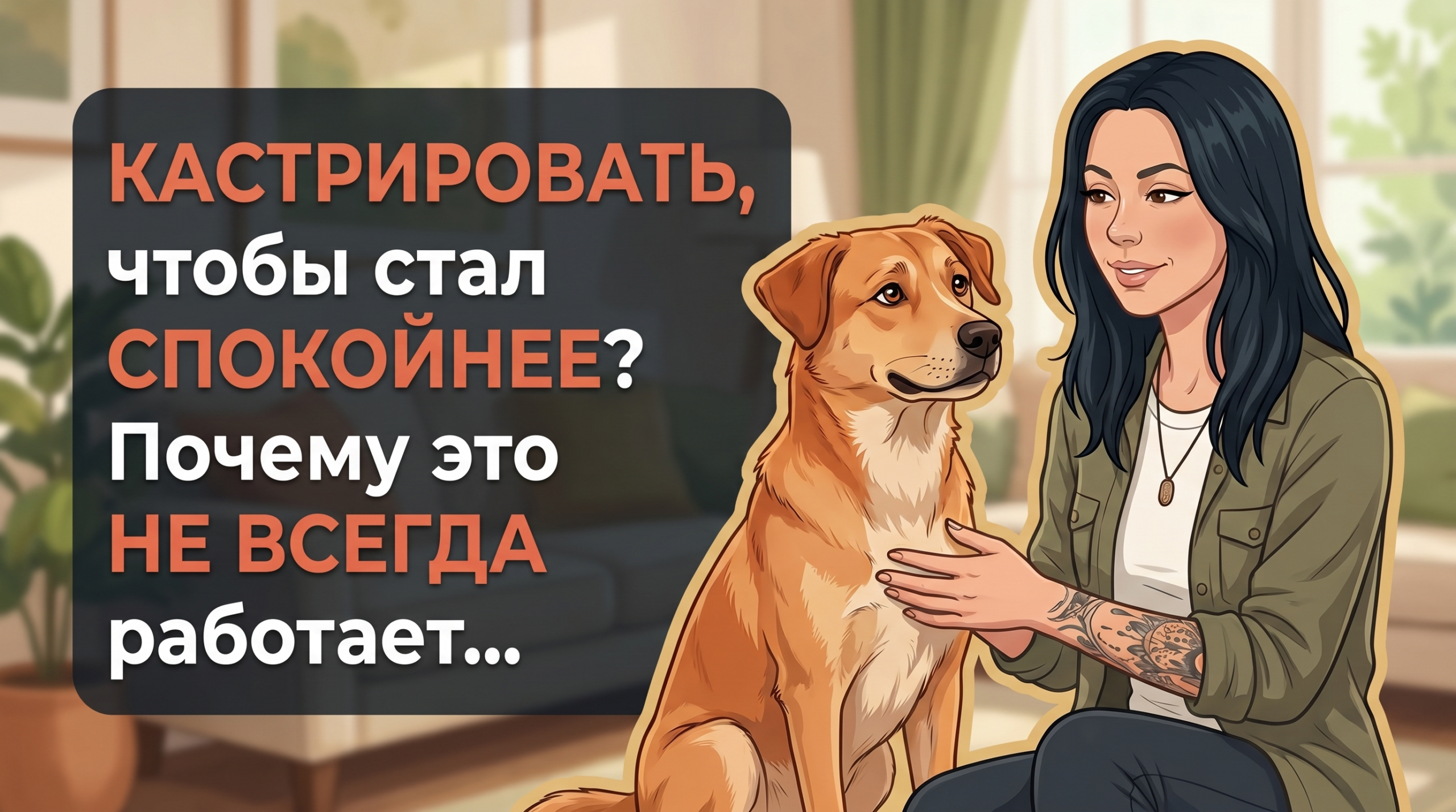 Обложка Korektika-Pes: Анна с собакой и заголовок о том, что кастрация не всегда успокаивает.