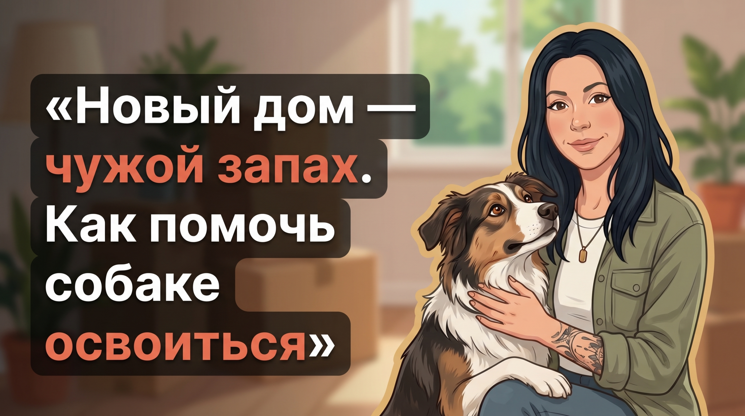 Обложка Korektika-Pes: Анна с татуировками и собакой в новом доме, текст о переезде с собакой.
