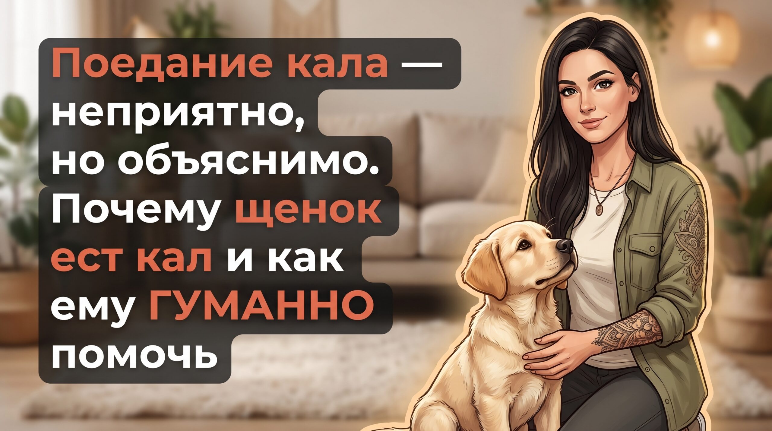 Обложка Korektika-Pes: Анна с щенком и заголовок о том, почему щенок ест кал.