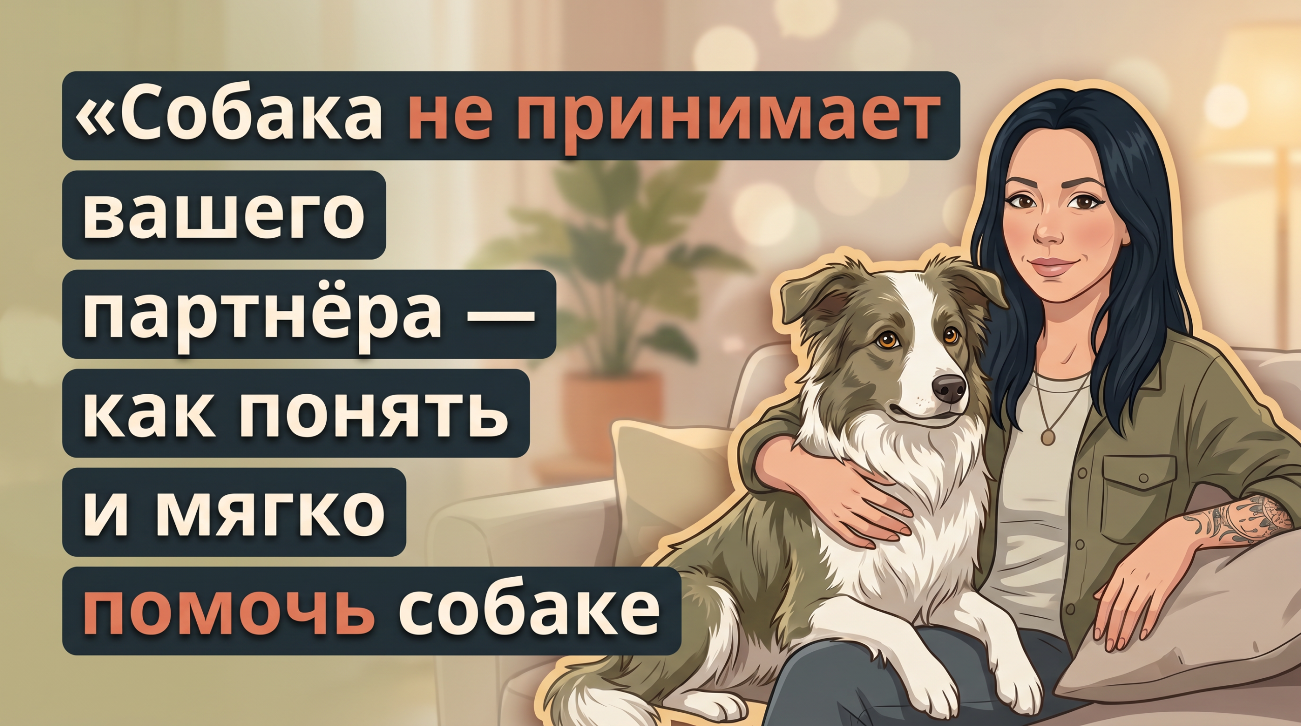 Обложка Korektika-Pes: Анна с татуировками рядом с собакой в гостиной и текст о ревности к партнёру.