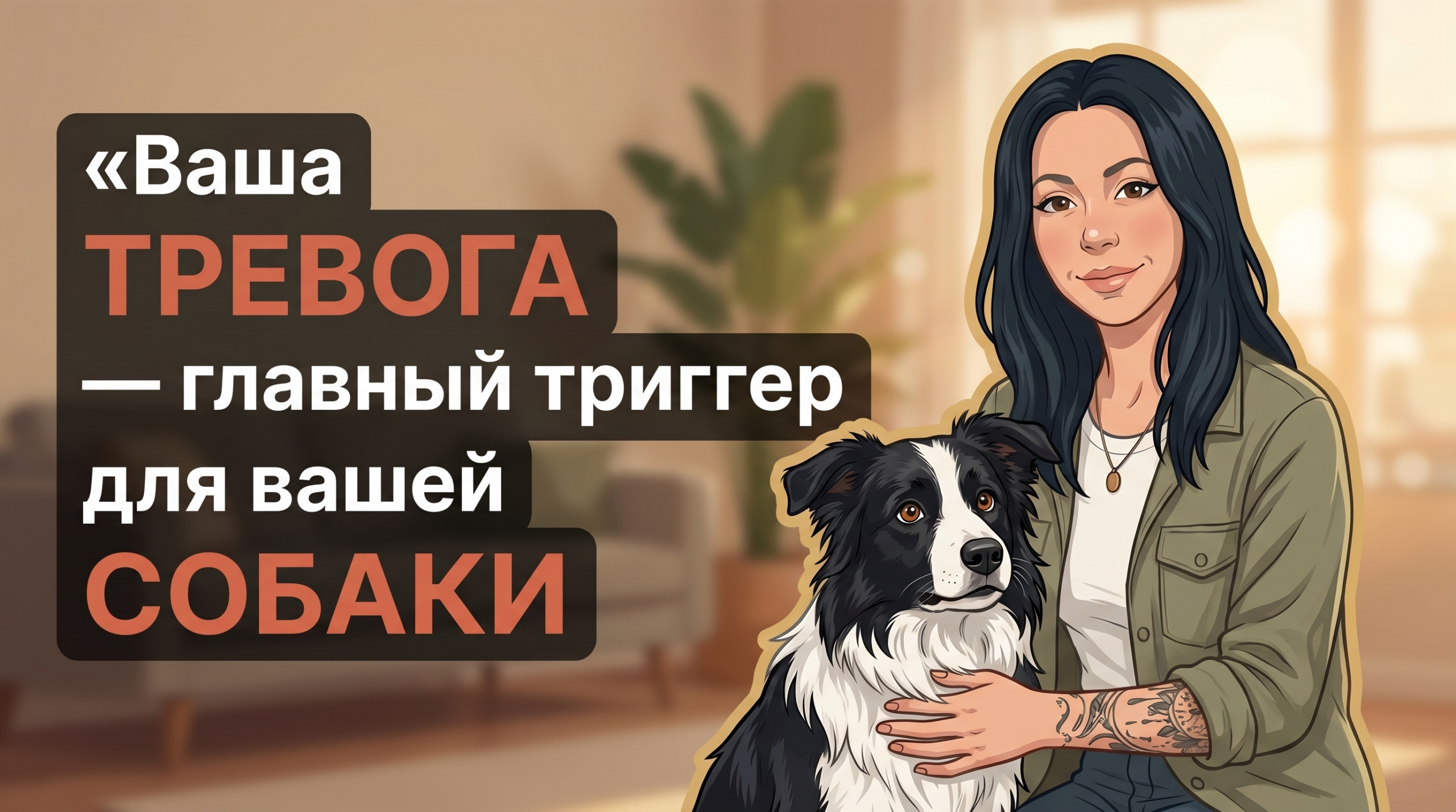 Обложка Korektika-Pes: Анна с бордер-колли на фоне гостиной и заголовок о тревоге хозяина.