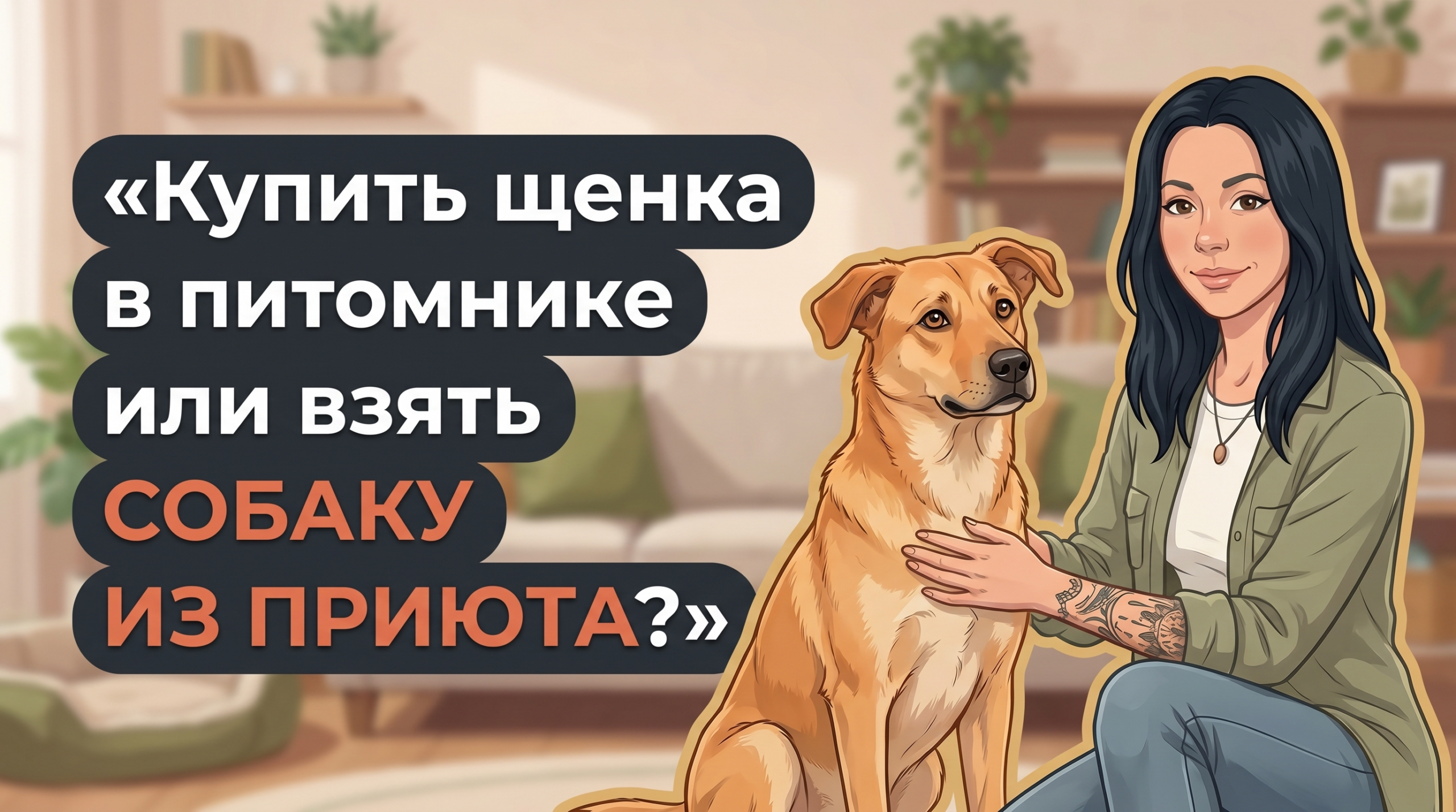 Обложка Korektika-Pes: Анна с приютной собакой и заголовок о выборе приюта или питомника.