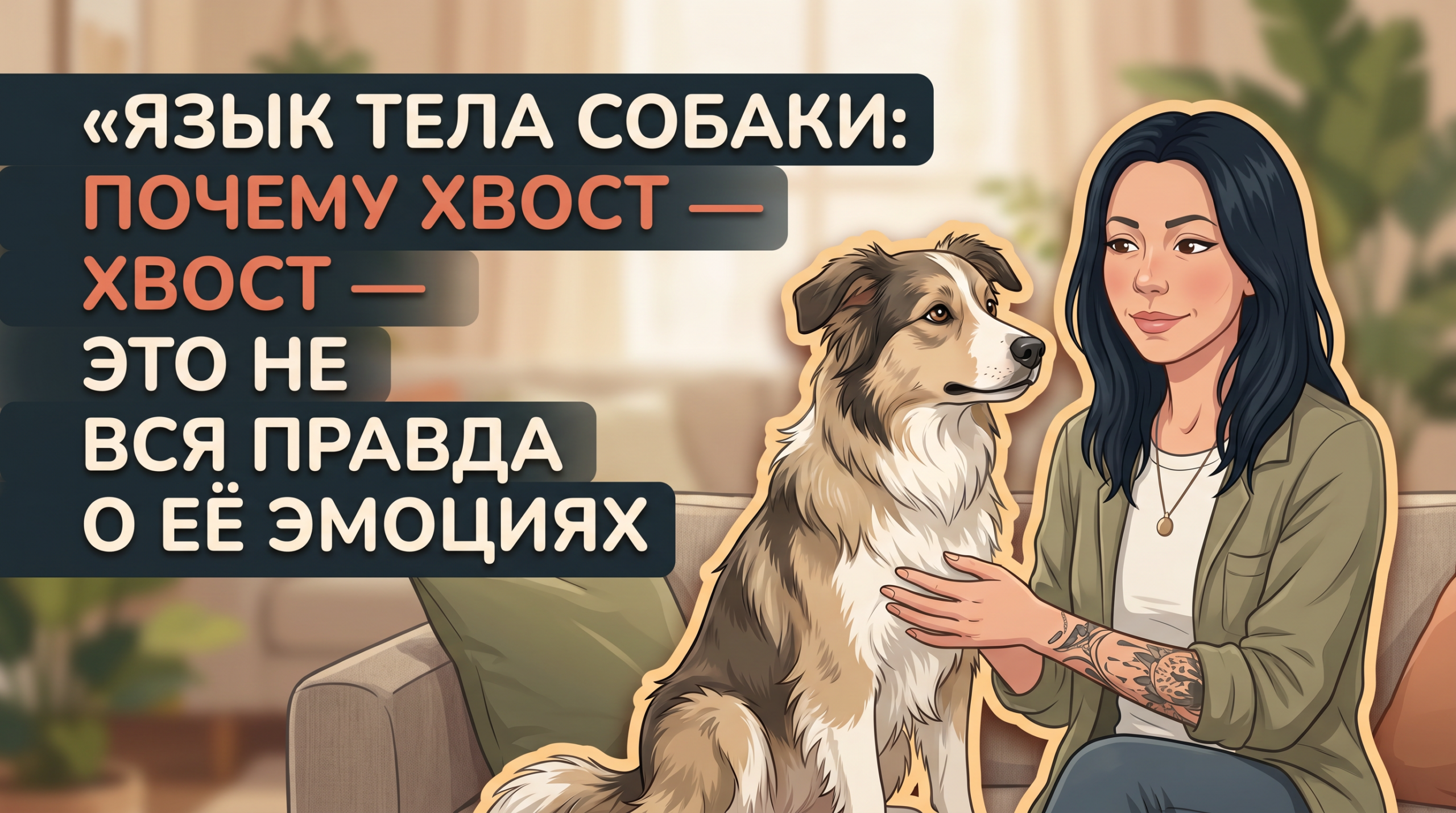 Обложка Korektika-Pes: Анна с татуировками рядом с собакой, заголовок про язык тела собаки.