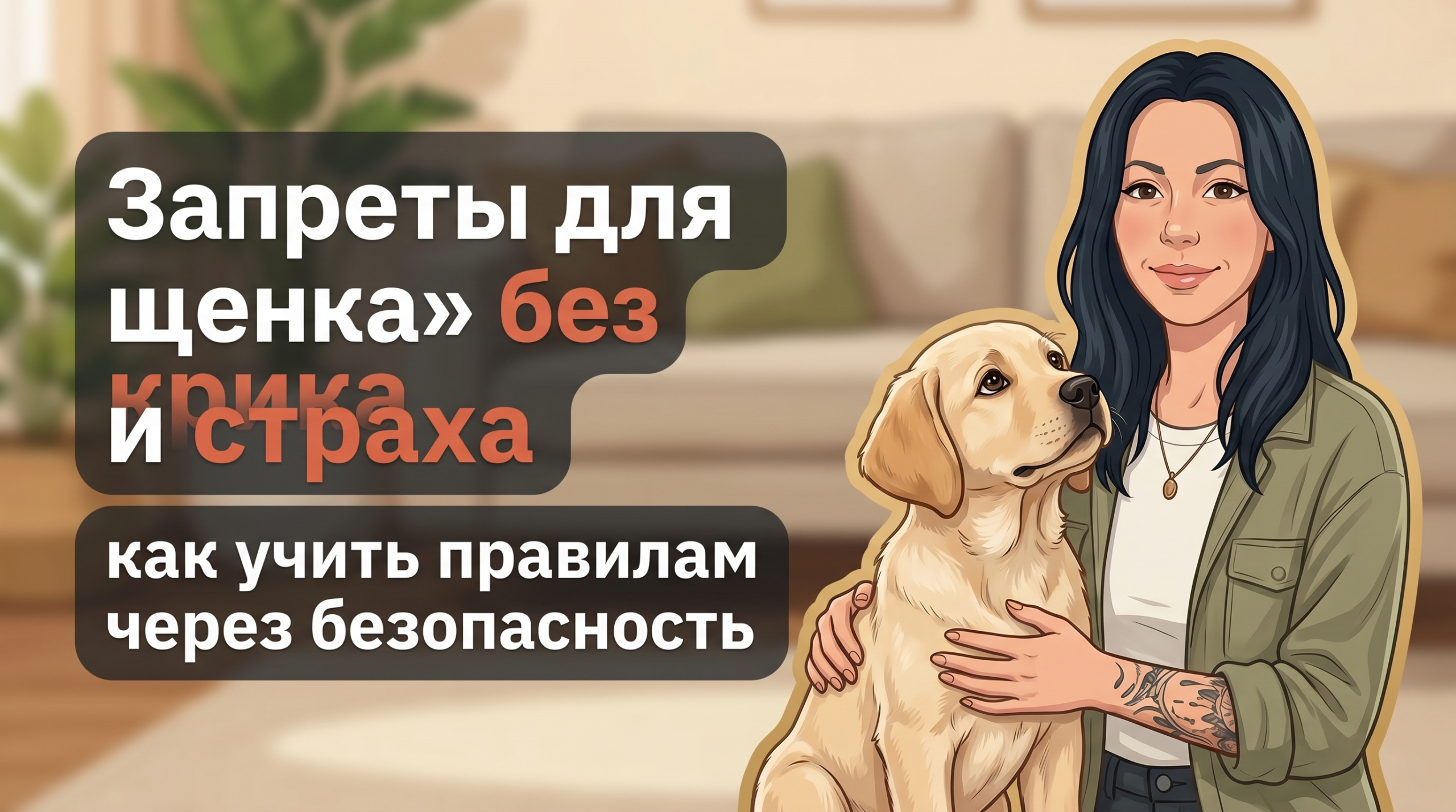 Обложка Korektika-Pes: Анна с щенком дома, слева заголовок о запретах без крика.