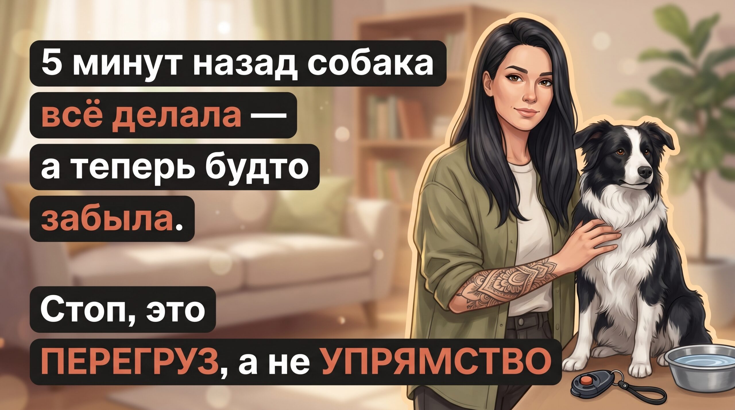 Обложка Korektika-Pes: Анна с бордер-колли и текст о перегрузе на тренировке собаки