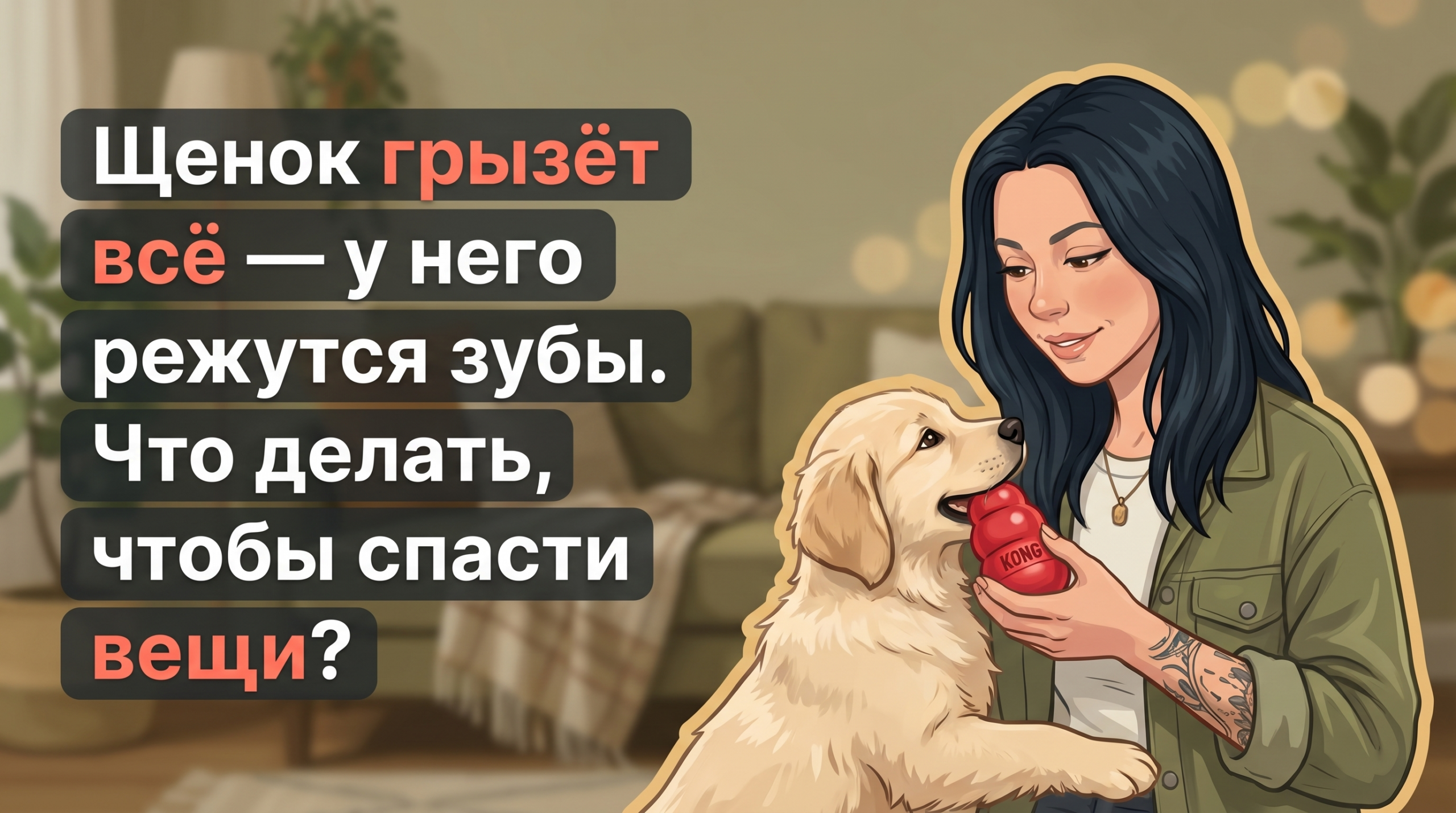 Обложка Korektika-Pes: Анна с щенком и заголовок о смене зубов и порче вещей.