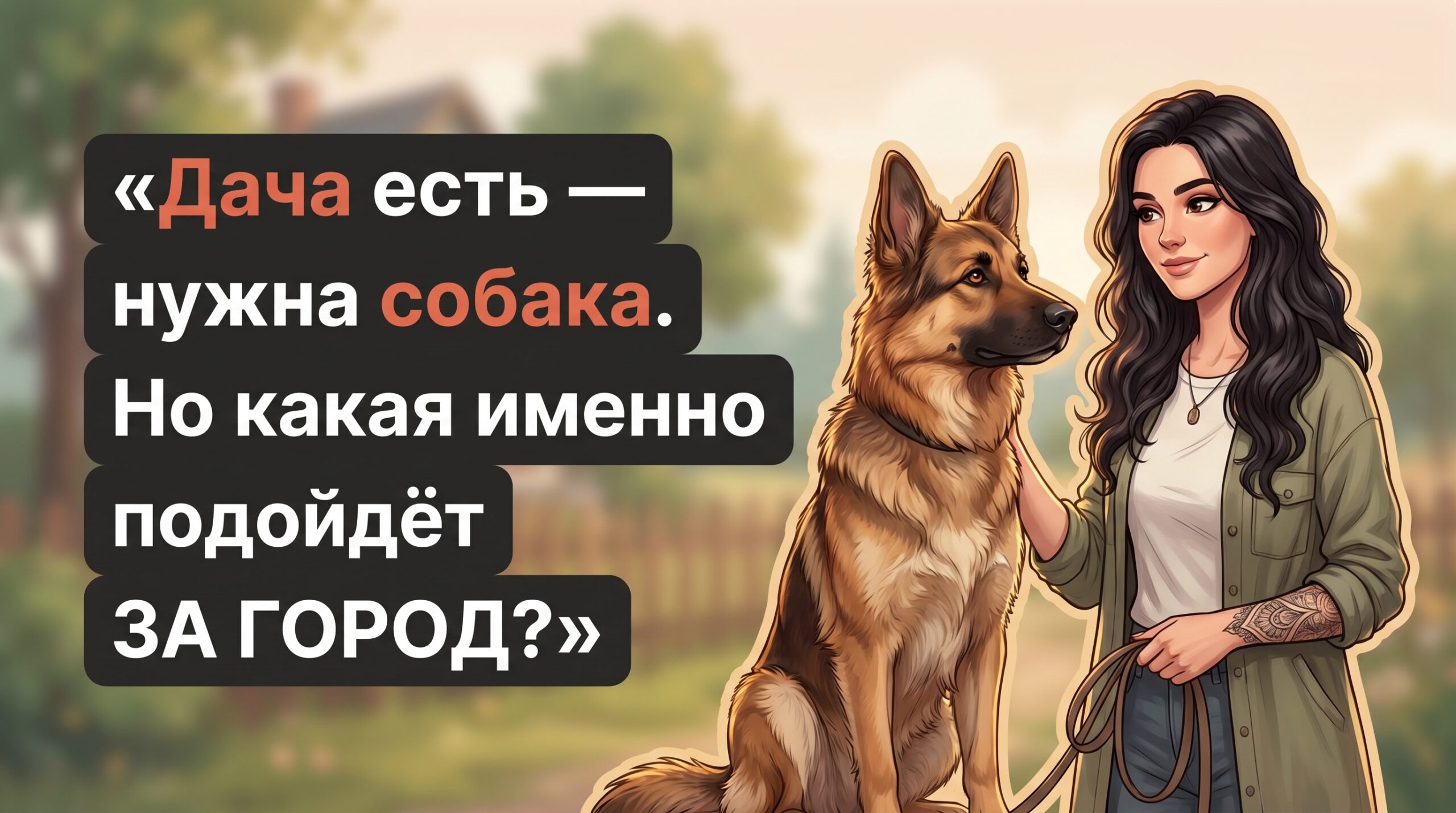 Обложка Korektika-Pes: Анна с татуировками ласково общается с овчаркой на загородном участке.