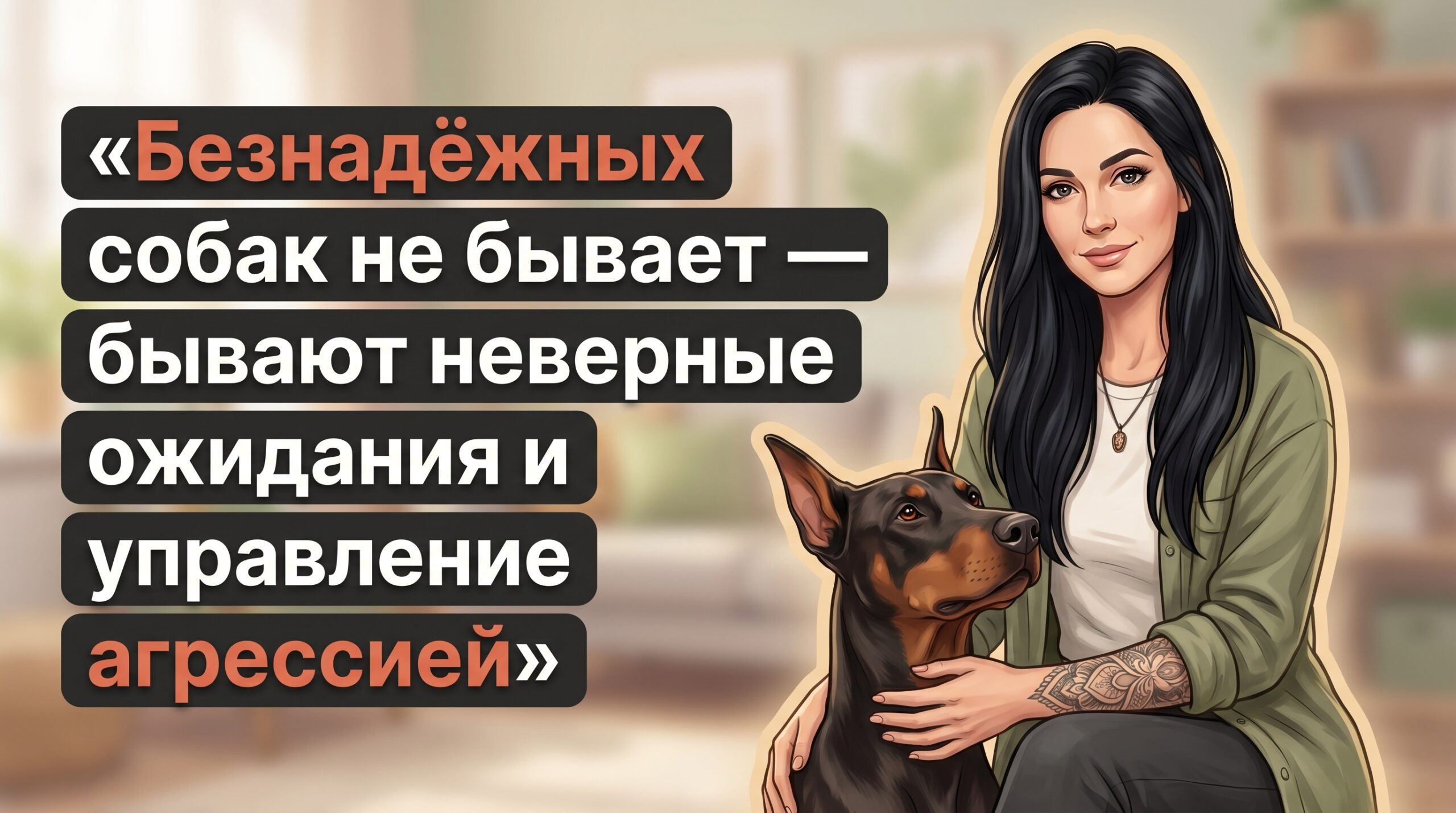 Обложка Korektika-Pes: Анна с собакой и заголовок про безнадёжных собак и управление агрессией.